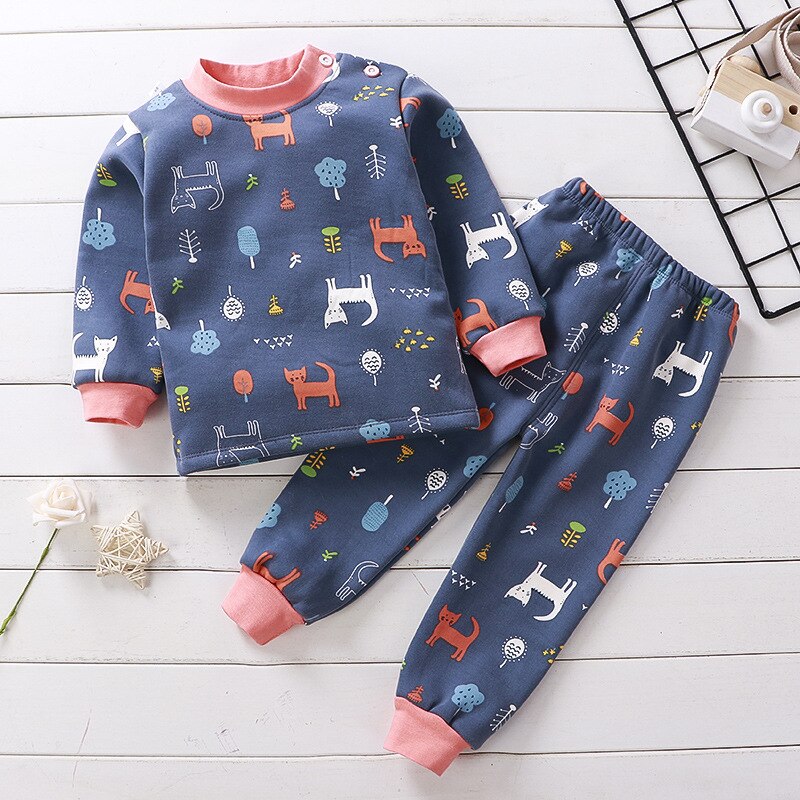 Winter Children Clothing Sets Warm Fleece Pajamas For Boys Girls Thicken Kids Dinosaur Sleepwear Baby Thermal Underwear Pyjamas