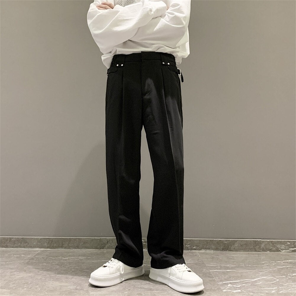 Solid Color Suit Pants Men Fashion Business Society Mens Dress Pants Korean Loose Straight Pants Mens Office Formal Trousers