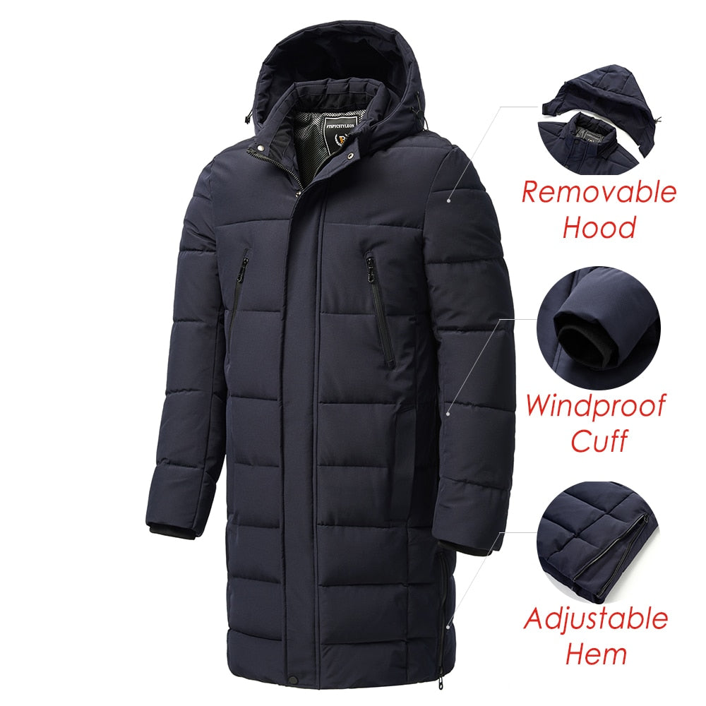 Men 2022 Winter New Plus Long Warm Thick Hood Parkas Jacket Coat Men Autumn Outwear Outfits Classic Windproof Pocket Parka Men