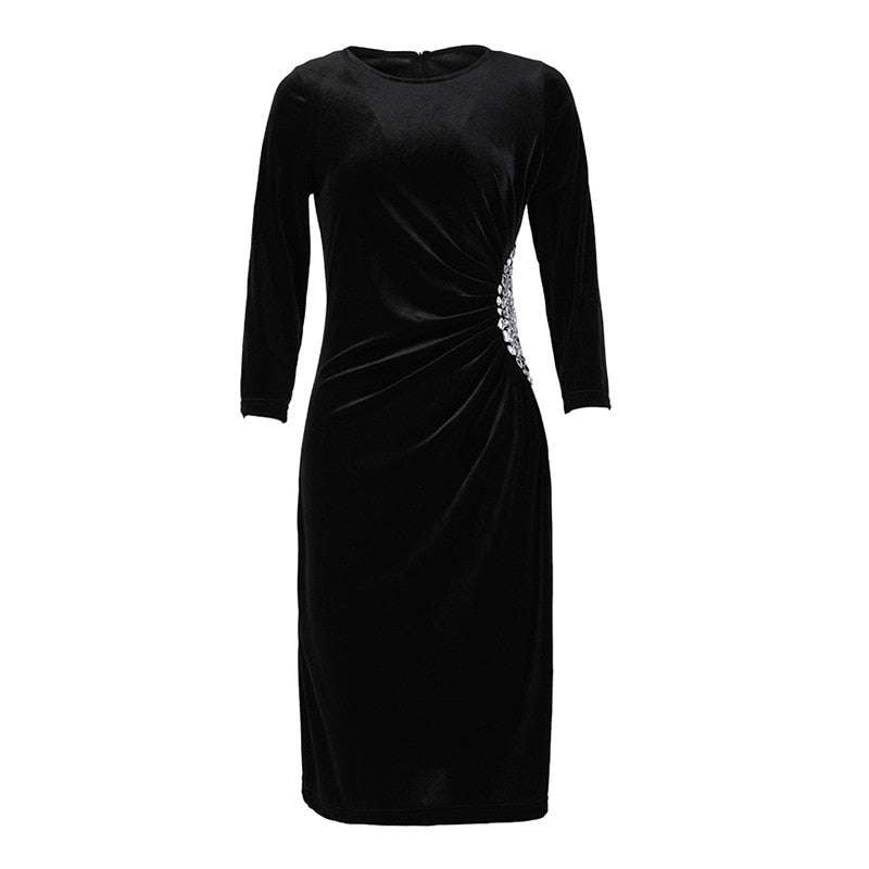 Women's Autumn new style ladies velvet beaded slim slimming dress