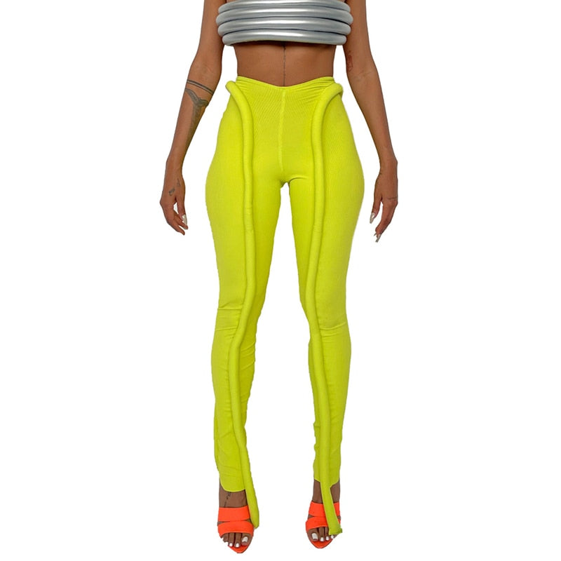 Neon Groene Geribbelde Fitness Vrouwen Leggings Mode Streetwear Mid Taille 2021 Fall Broek Sportieve Workout Leggins Casual Hot