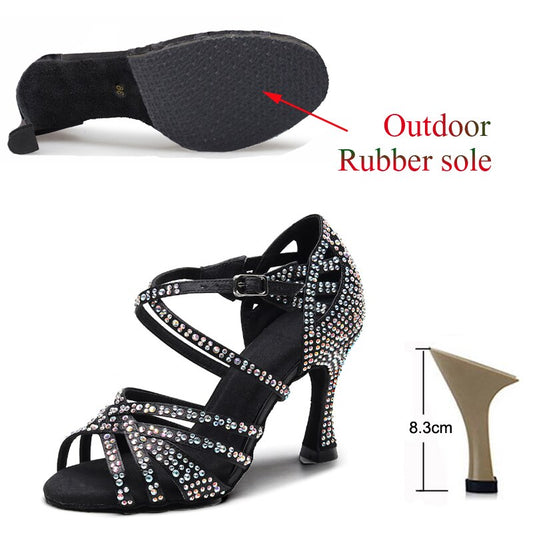 Latin Dance Shoes Ladies Salsa Tango Sneakers Training Dance Shoes High Heel Sandals Summer Square Dance Shoes Bronze Black