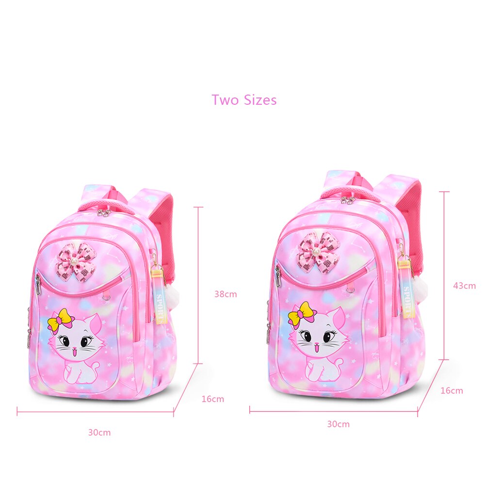 Cute Cat Bow Waterproof Pink School Backpack Girls Book Bag