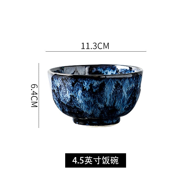 Ceramic Dinner Plates And Bowls Blue Dishes Creative Japanese Retro Kiln Changed Tableware Dinnerware Set Plate Platos De Cena