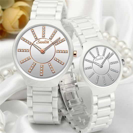 SUNKTA luxury women watches brand crystal fashion White Bracelet watches ladies watch waterproof watch women Relogio Feminino