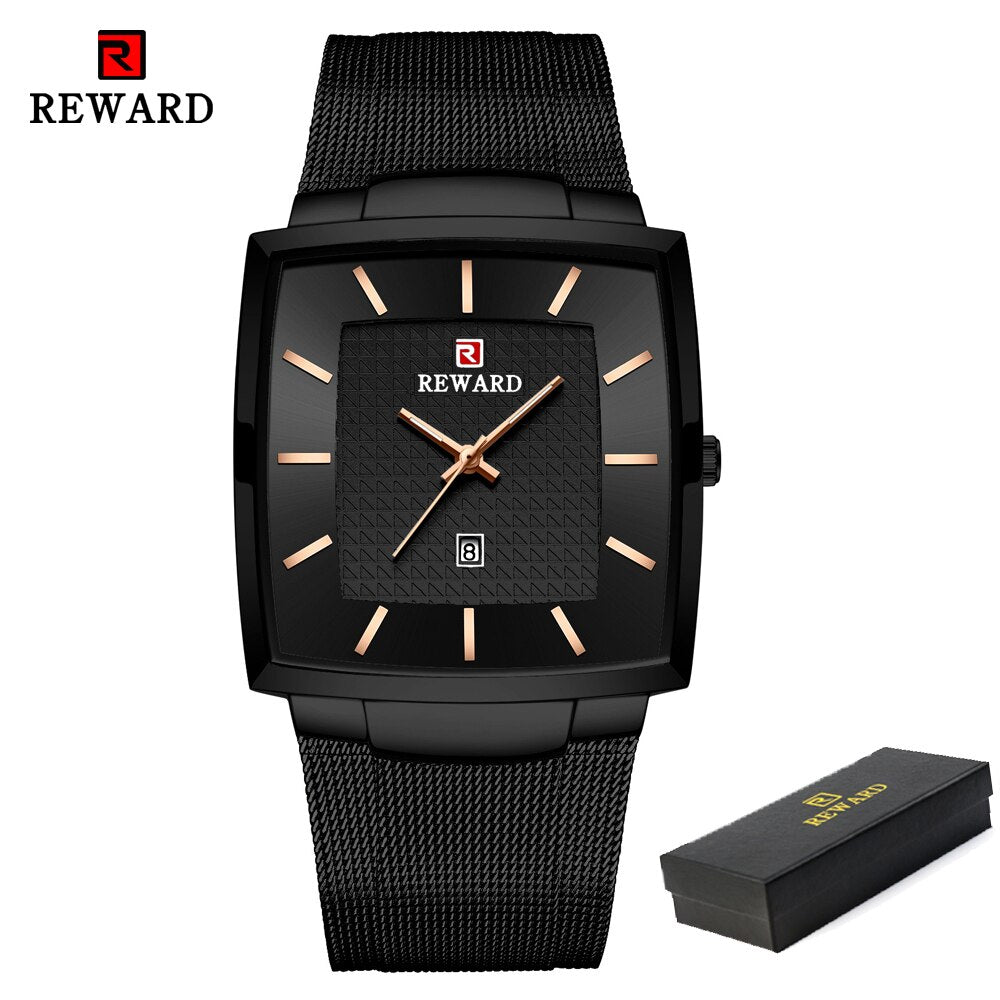 REWARD Watch Men Stainless Steel Blue Quartz Watches Male Fashion Top Brand Luxury Slim Mesh Waterproof Business Wrist Watch