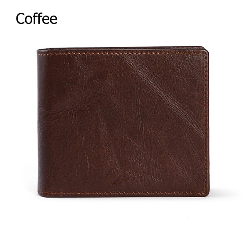 RFID Blocking Men&#39;s Oil Wax Skin Wallet Man Vintage Cow Genuine Leather Wallet Male Handmade Billfold Coin Purse Short Wallet