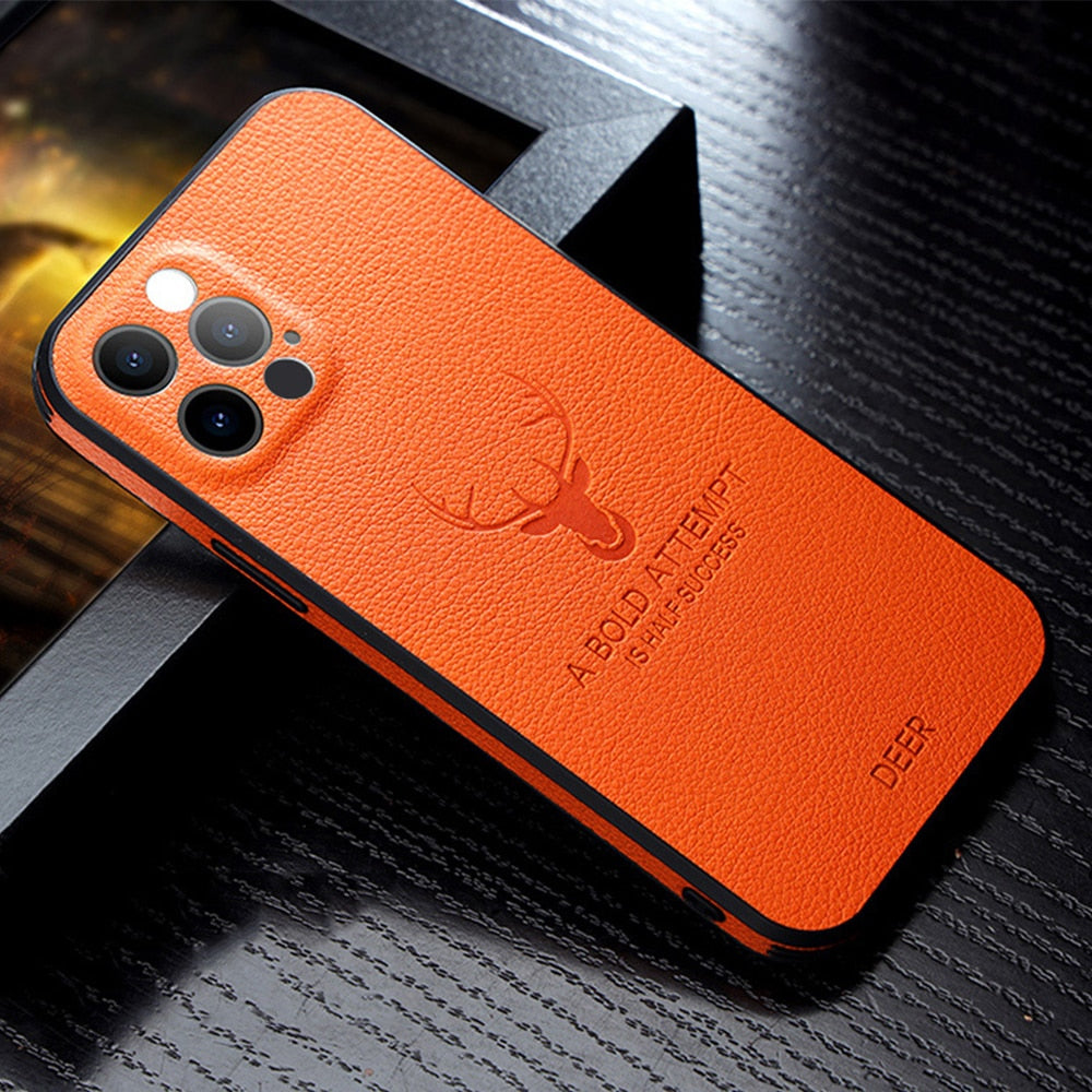 Luxury Leather Case For iPhone 14 11 12 13 Pro Max Mini 13pro 12pro X XR XS Full Camera Protective Deer Pattern Shockproof Cover