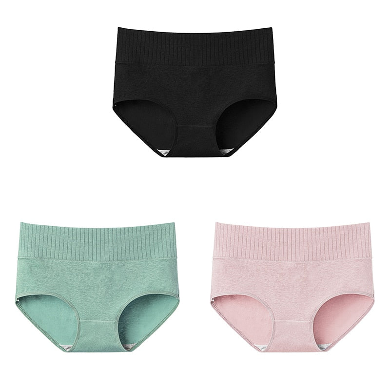 3 Pcs Cotton Women&#39;s Underwear Panties Solid High Waist Briefs Breathable Underpants Seamless Soft Plus Size Women Lingerie