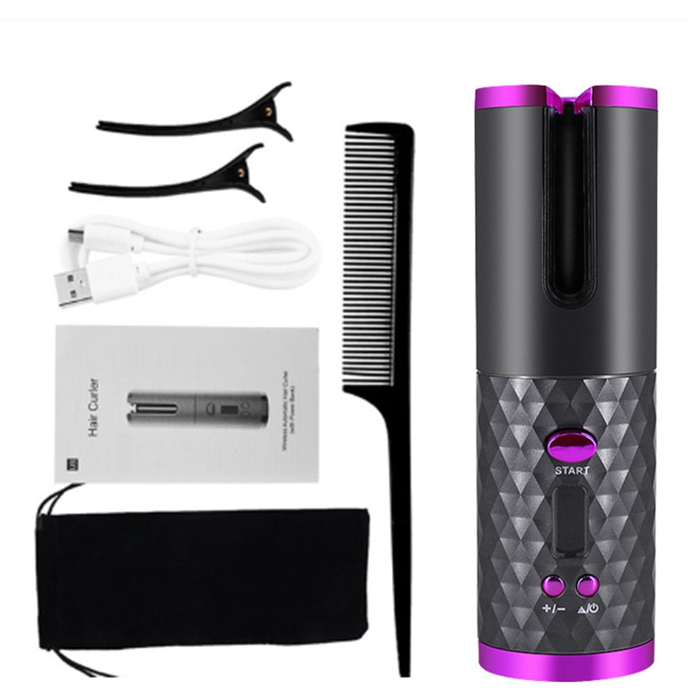 Hair Curlers Cordless Automatic Hair Curler Iron USB Rechargeable LCD Display Wireless Ceramic Rotating Curling Iron Hair Tools