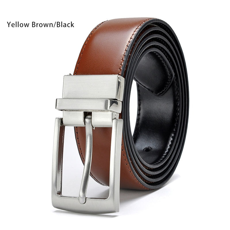 Men&#39;s Leather Belt Reversible Buckle Luxury Brand Male Waist Cowskin Belts For Jeans Rotated Designer Accessories High Quality