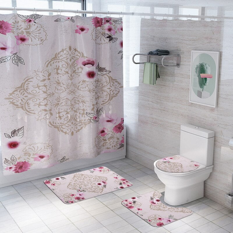 Bathroom Carpet Rug Bath Mat and Shower Curtain Set Bathroom Toilet Rug Bath Mats Home Decor Shower Floor Foot Rug Bathroom Mats