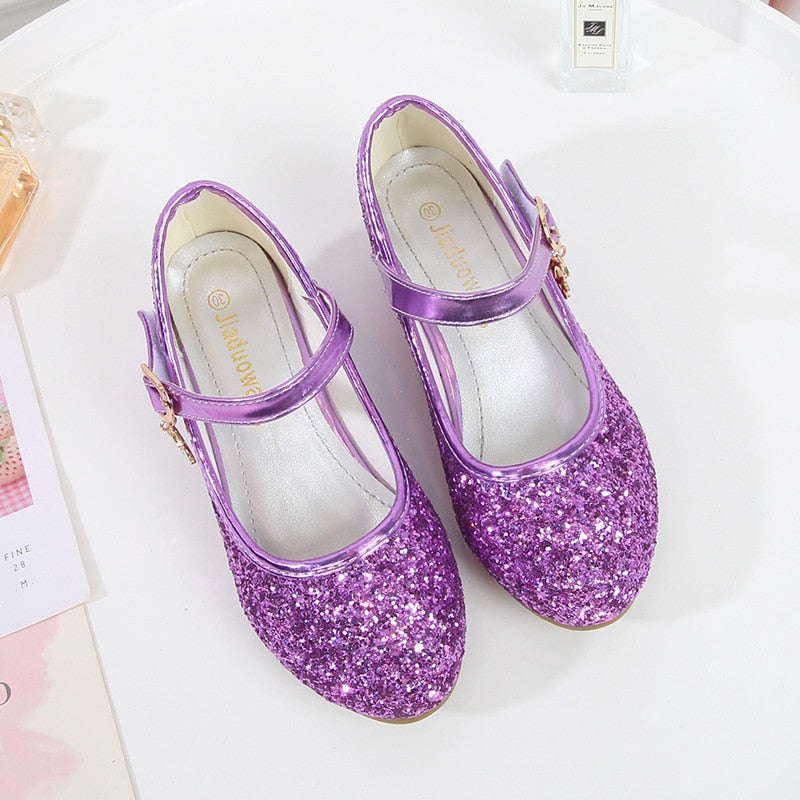 ULKNN Girls Purple  High Heels For Kids Princess RED Leather Shoe Footwear Children&#39;s Party Wedding Shoes Round Toe 1-3CM