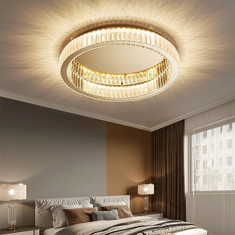 Modern Simple Crystal Circle Lamp Ceiling Chandelier Living Room Bedroom Study Decorative Led Indoor Lighting