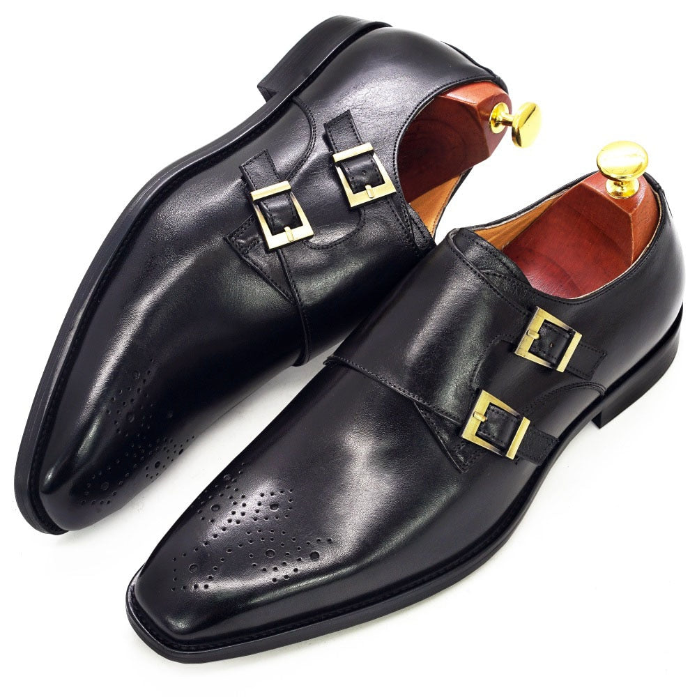 Size 6-13 Classic Monk Strap Buckle Strap Mens Dress Shoes Calf Genuine Leather Handmade Luxury Brogue Formal Shoes for Men
