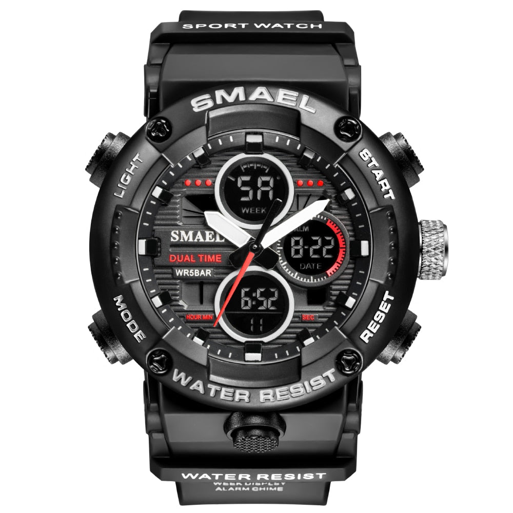 SMAEL Mens Watches Military 50m Waterproof Sport Stopwatch Alarm LED Digital Watch Men Big Dial Clock For Male Relogio Masculino