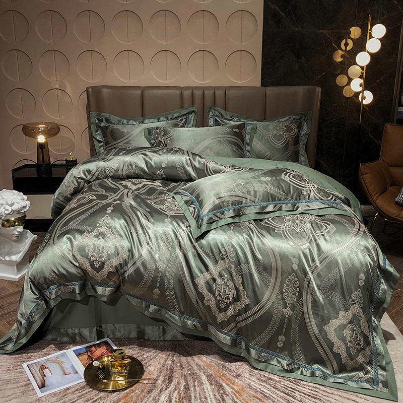 Sliver Gold Luxury Silk Satin Jacquard duvet cover bedding set queen king size Embroidery bed set bed sheet/Fitted sheet set