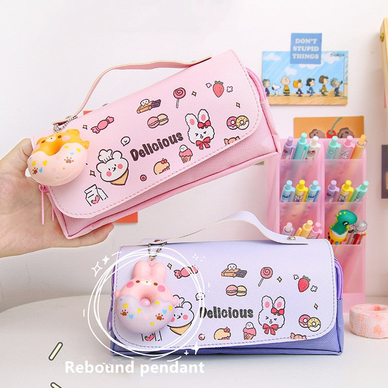 Decompression pencil case Portable cute pencil bag Cartoon school stationery bag Student pen case Unzip children pen bag prize