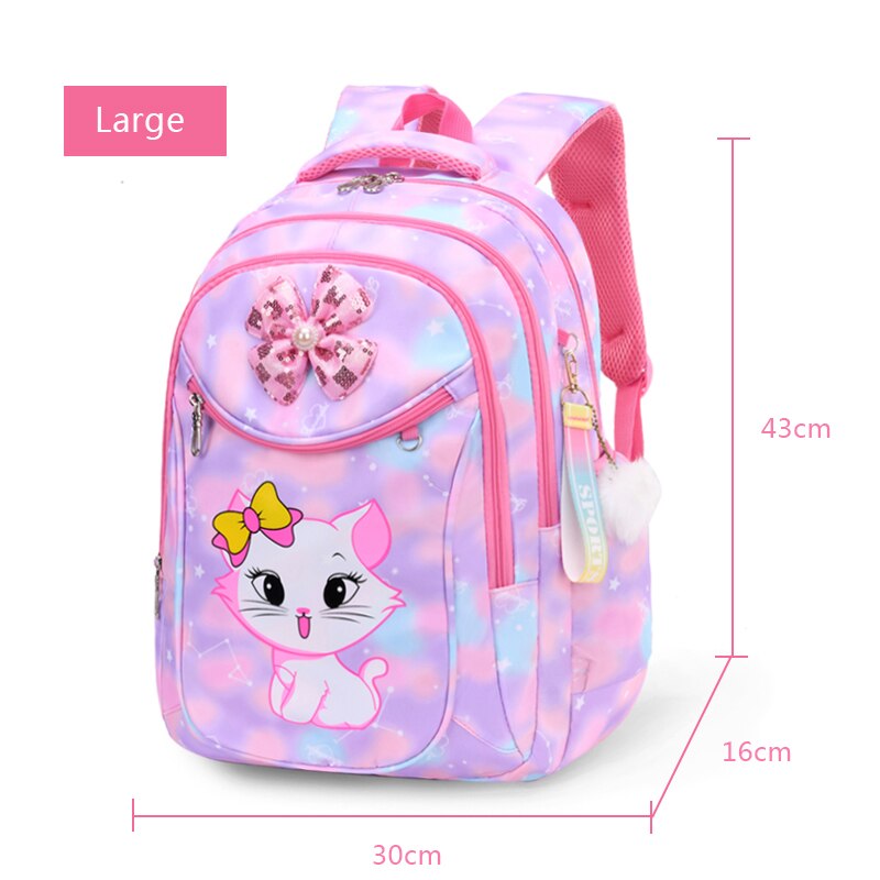 Cute Cat Bow Waterproof Pink School Backpack Girls Book Bag