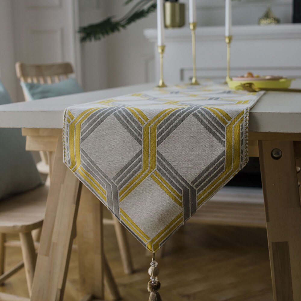 Table Runner European Jacquard Geometric Hotel Dining Decoration Table Cloth Tablecloth Coffee Table Bed Runner Green Tablewear