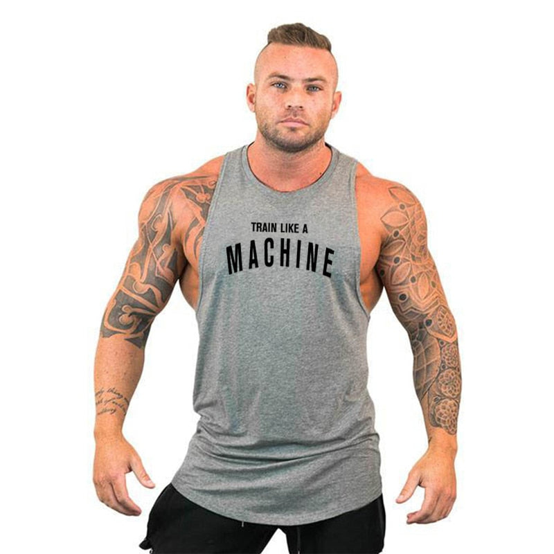 New Brand Summer Men Gym Muscle Bodybuilding Sleeveless Shirt Cotton Street Workout Tank Top Singlet Fitness Sport Print Vest