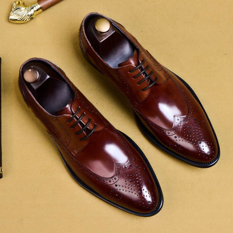 New Men Dress Handmade Shoes, Genuine Leather Male Oxford Best Italian Classic Vintage Lace-up, Men Brogue Shoes Oxford