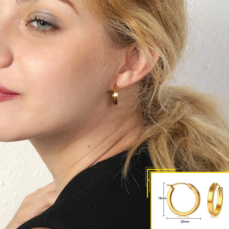 Vnox Minimalist Metal Hoop Earrings for Women, Gold Color Stainless Steel Chic Lady Girl Circle Earrings, Vintage Party Jewelry