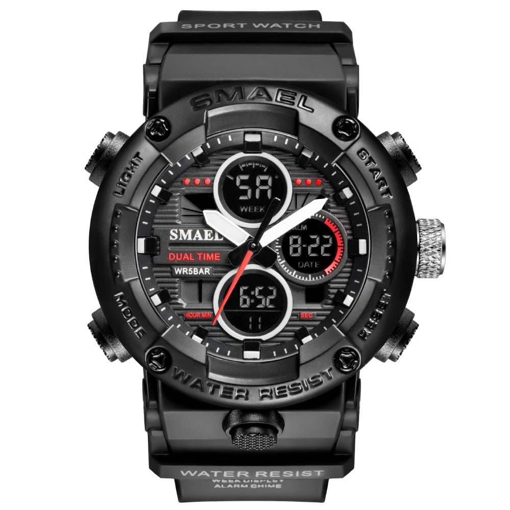 SMAEL Mens Watches Military 50m Waterproof Sport Stopwatch Alarm LED Digital Watch Men Big Dial Clock For Male Relogio Masculino