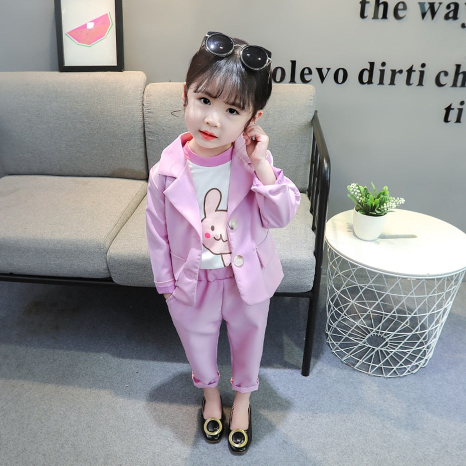 Baby Girl Suit Set Solid Color Girls Clothing Jacekt + Pants Girls Clothing Sets Spring Autumn Kids Suit Set