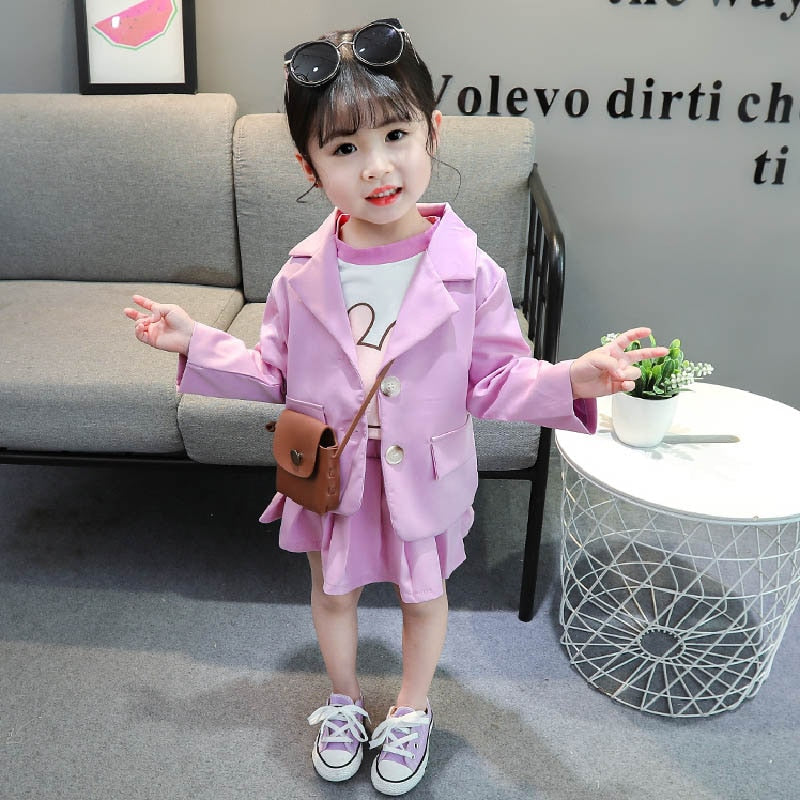 Baby Girl Suit Set Solid Color Girls Clothing Jacekt + Pants Girls Clothing Sets Spring Autumn Kids Suit Set