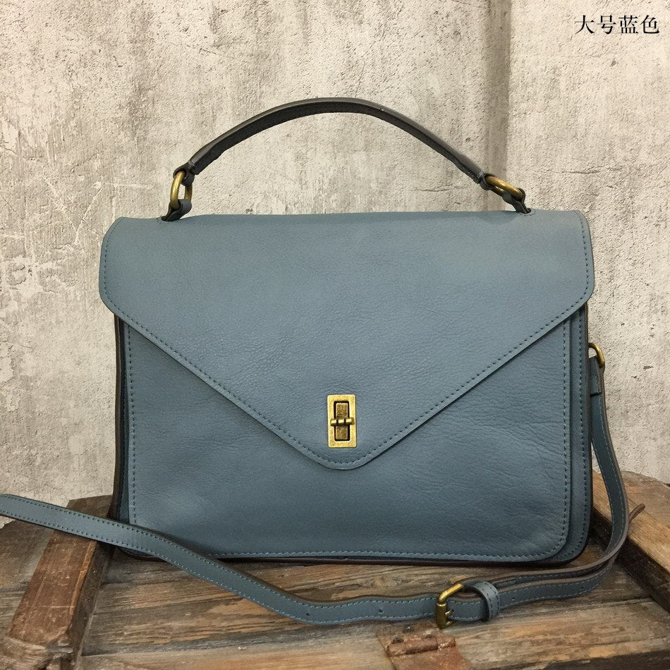Women Briefcase Genuine Leather Handbags Female Commuter Lock Bag Simple Shoulder Messenger Bag Green 2022 Business Casual Soft