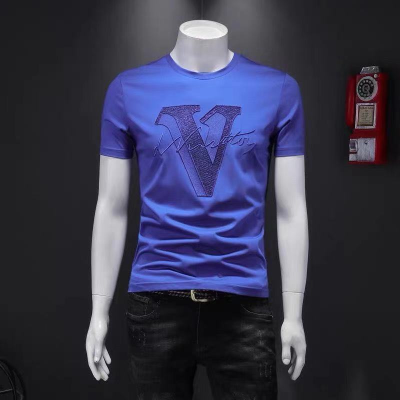 Summer New Men&#39;s Short-Sleeved T-Shirt Pure Cotton Round Collar Trim Personality Shirt Male T-Shirt