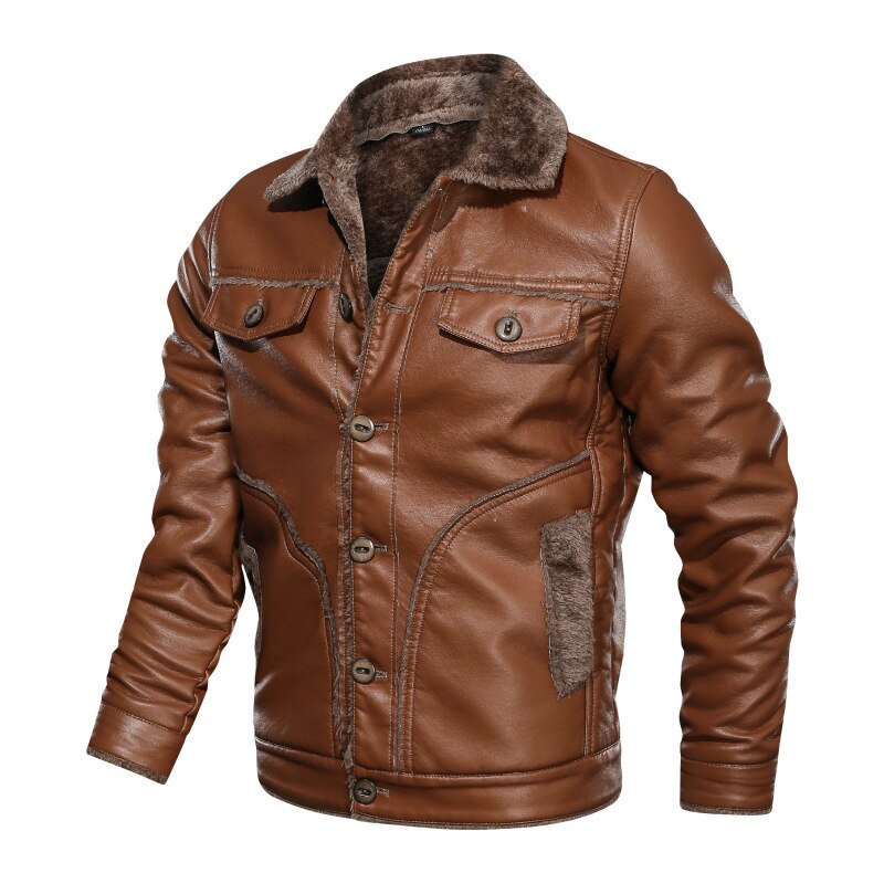 HIEXHSE Men Leather Jacket Winter Faux Leather Coat Parka Motorcycle Bike Bomber Jackets Men Fur Lining Coats Men&#39;s Cloting 8XL