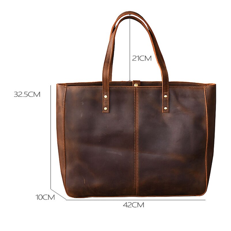 5 days arrival, Brand Full Grain Leather Tote Handbag Large Capacity Leather Vintage Top-Handle Shoulder Bag