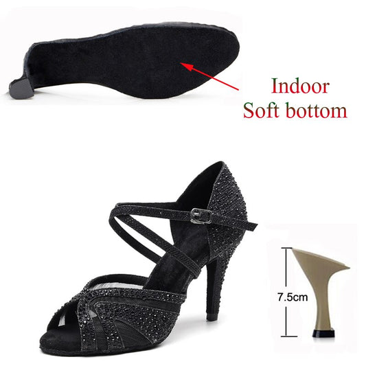 Latin Dance Shoes Adult Ladies Salsa Tango Dance Shoes Trainer Dance Shoes High Heel Sandals Summer Black Silver Blue Red