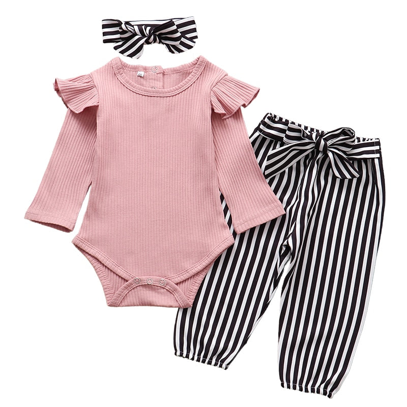 Autumn Baby Girl Clothes Sets Fashion Toddler Outfits Long Sleeve Tops Flower Pants Headband Cute 3Pcs Newborn Infant Clothing