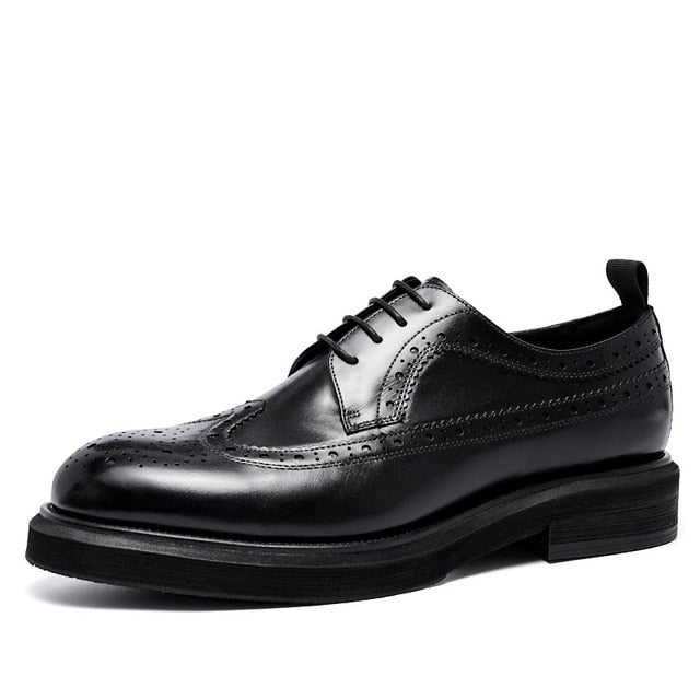 Men Casual Leather Shoes Fashion Classic Brogues Luxury Genuine Leather Handmade Thick Heels Black Male Wedding Formal Shoes