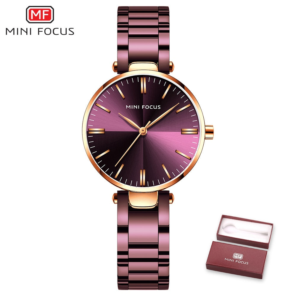 MINIFOUCS Women Watches Simple Ladies Steel Watch Ladys Purple Quartz Waterproof Watches Female Luxury Brand Fashion Clock Girl