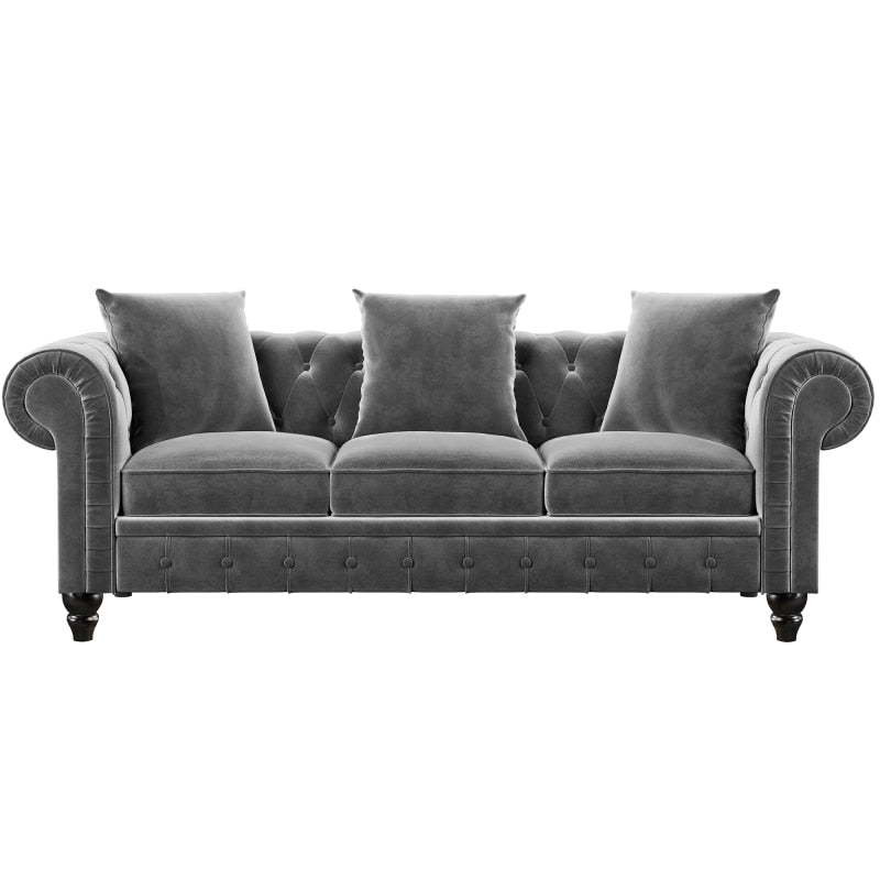 Chesterfield Sofa Set Button Tufted Velvet Upholstered Low Back Loveseat &amp; 3 Seat Sofa Roll Arm Classic,5 Pillows Sectional Sofa