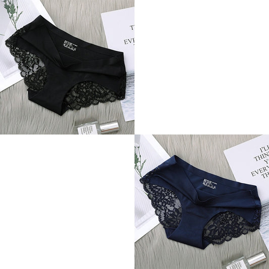 2Pcs Women&#39;s Cotton Underwear Sexy Lace Panties Mid-Waist Hollow Female Briefs Hip Lift Underpants For Lady Plus Size Lingerie