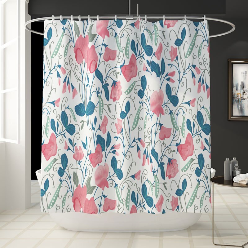 Floral Bath Mat and Shower Curtain Set Shower Curtain with Hooks Bath Rugs Anti Skid Bathroom Carpet Toilet Foot Pad Bath Mat