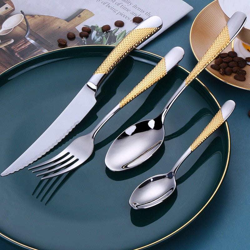 Kitchen Cutlery Tableware Set Golden Spoon Dinnerware Set 18/10 Stainless Steel Western Home Knife Fork Spoon Luxury Cutlery Set