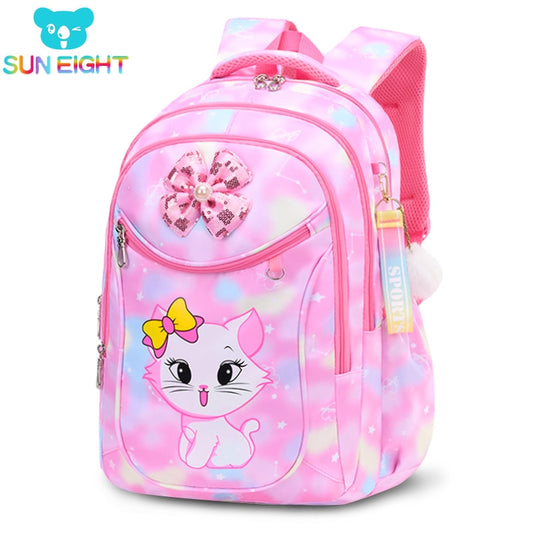 Cute Cat Bow Waterproof Pink School Backpack Girls Book Bag