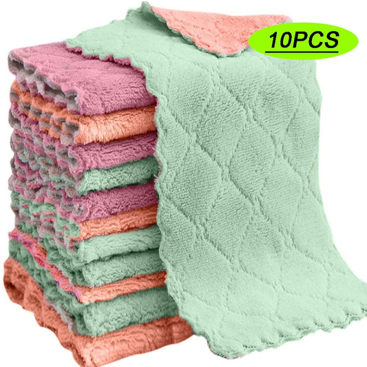 Microfiber Towel Absorbent Kitchen Cleaning Cloth - Best10pcs Microfiber Towel Absorbent Kitchen Cleaning Cloth Non-stick Oil Dish Towel Rags Napkins Tableware Household Cleaning Towel