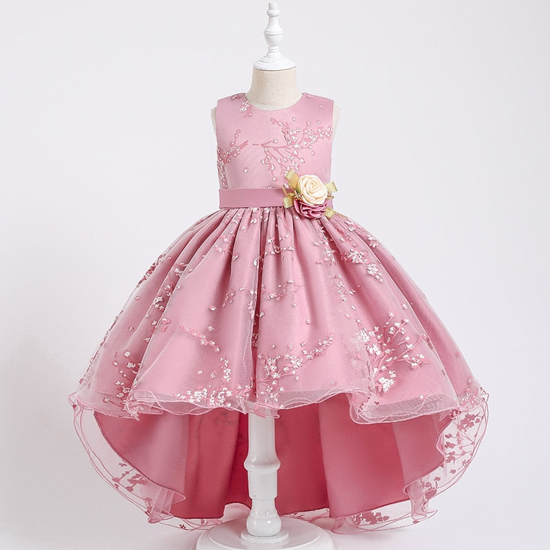 Baby Girls Flower Princess Ball Gown Party Tutu Trailing Dress For Brithday Wedding Kids Christmas Dresses Children Clothing