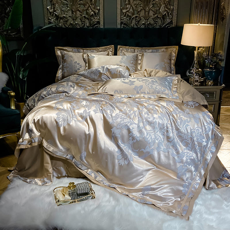 Sliver Gold Luxury Silk Satin Jacquard duvet cover bedding set queen king size Embroidery bed set bed sheet/Fitted sheet set