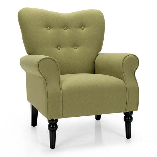 Giantex Modern Accent Chair w/ Tufted Backrest &amp; Rubber Wood Legs Avocado  HV10088