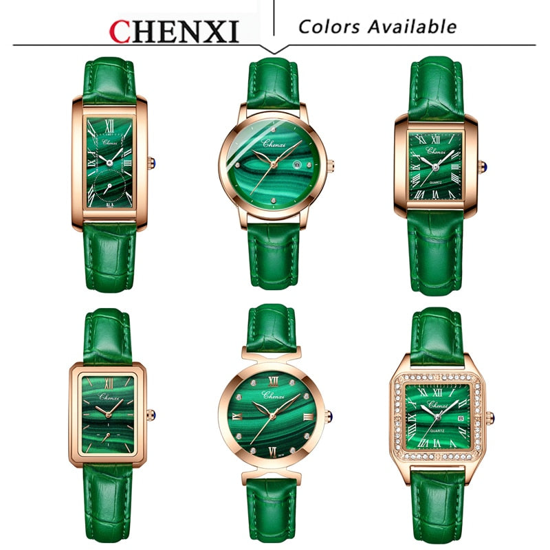 CHENXI Top Brand Luxury Women Elegant Quartz Watch Malachite Green Casual Waterproof Leather Ladies Wristwatch Relogio Feminino