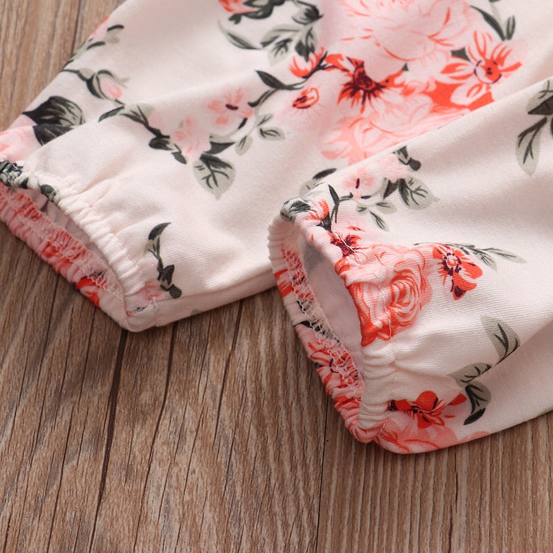 Newborn Baby Girl Clothes Set Solid Knitting Long Sleeve Tops Floral Print Pants Headband 3Pcs Outfits Casual Infant Clothing