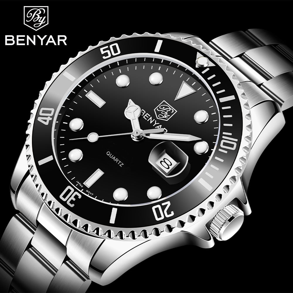 BENYAR 2022 New Luxury Business Men Quartz Wristwatch Top Brand Stainless Steel 30ATM Waterproof Sports Men Watch reloj hombre